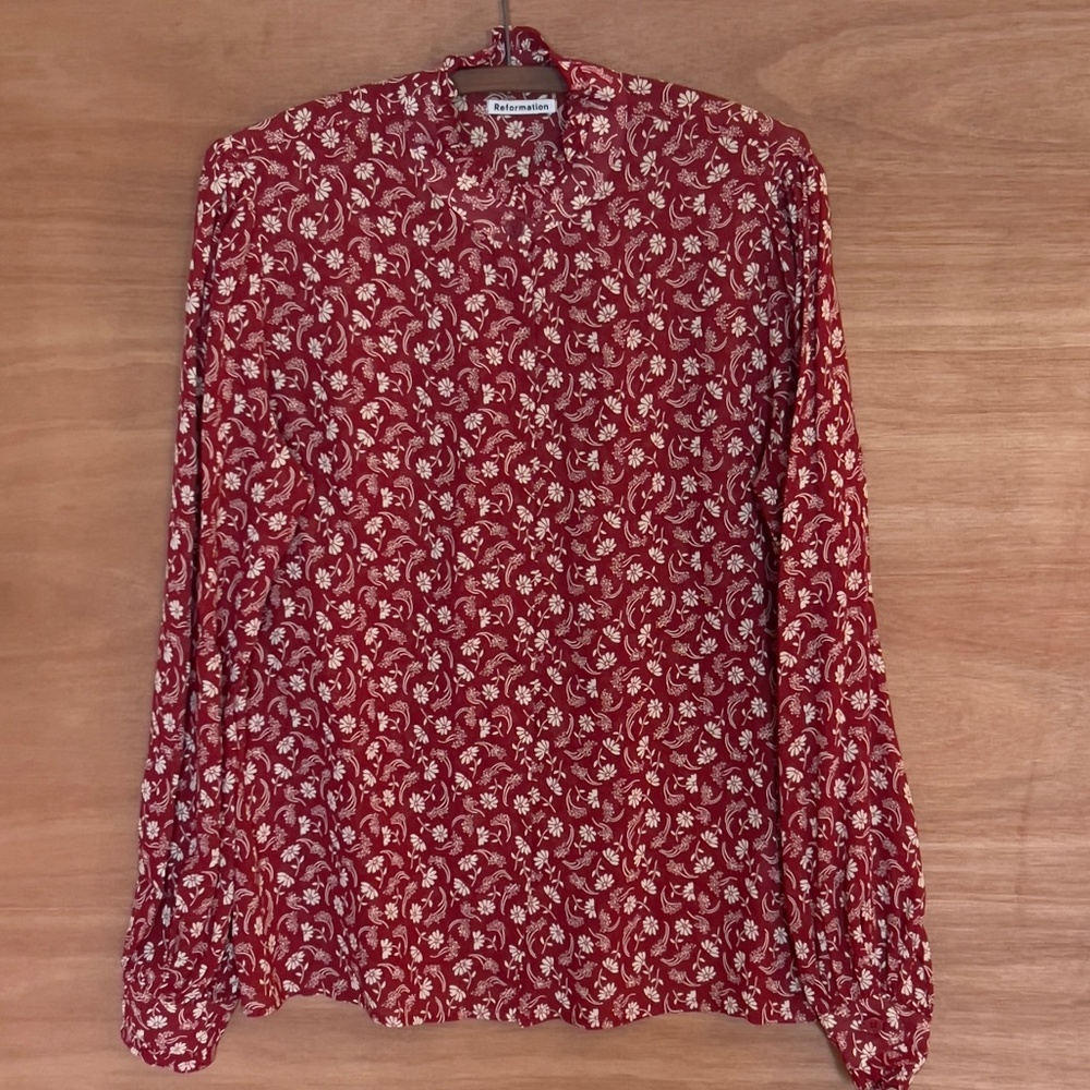 Reformation Red Floral Long-Sleeve Blouse